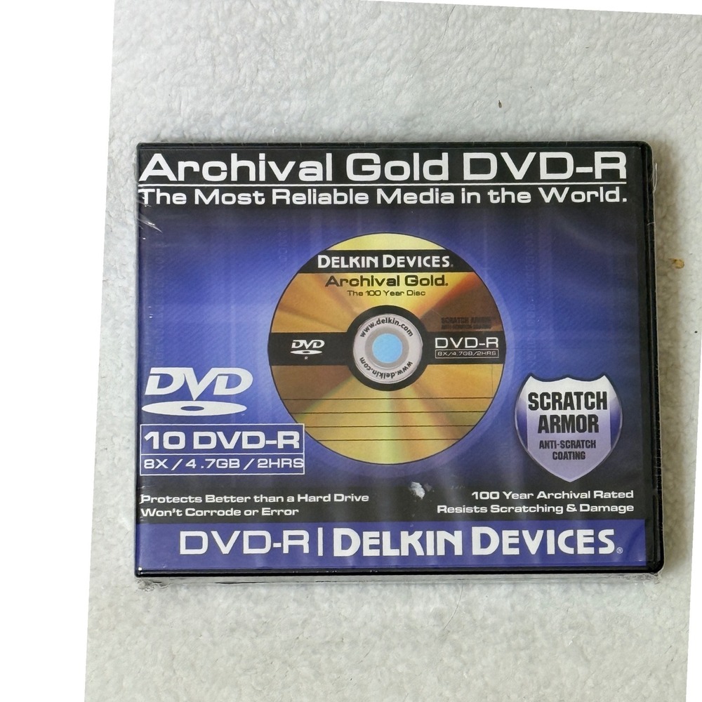 Delkin Devices Archival Gold DVD-R 10 Pack The 100 Year Disc New Sealed